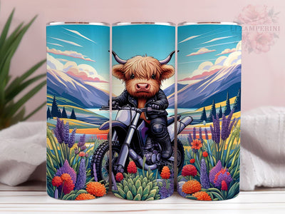 Motocross Highland Cow 20oz Tumbler Wrap PNG, Cute Biker Cow Tumbler Png, Straight & Tapered Tumbler Wrap, Instant Digital Download Sublimation Li Zamperini 
