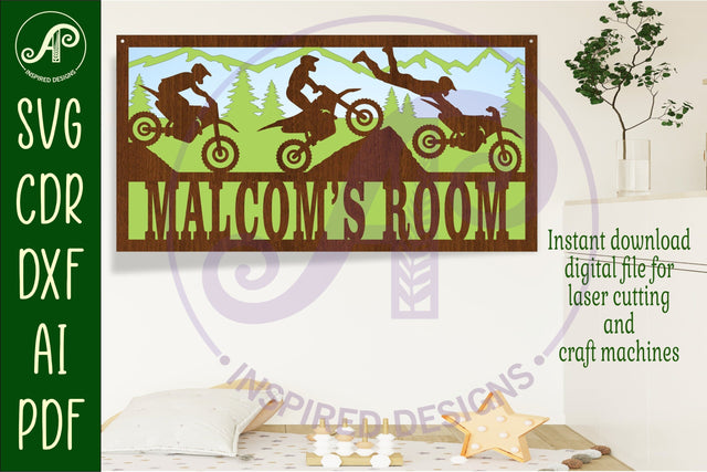 Motocross scene name sign SVG 3 layer laser cut SVG APInspireddesigns 