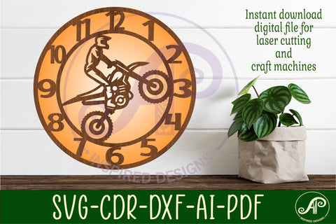 Motocross wall clock laser cut files, SVG file SVG APInspireddesigns 