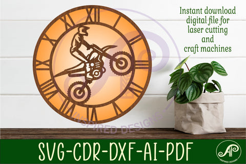 Motocross wall clock laser cut files, SVG file SVG APInspireddesigns 