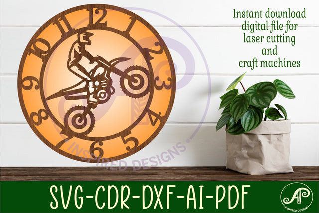 Motocross wall clock laser cut files, SVG file SVG APInspireddesigns 