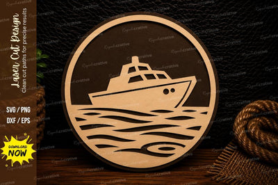 Motor Yacht Circle Laser Cut Svg Design SVG Regulrcrative 