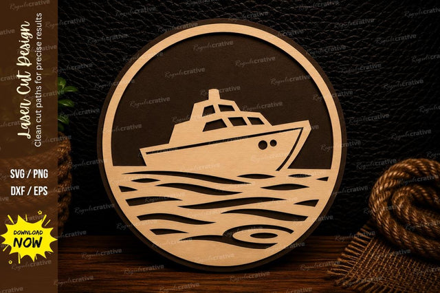 Motor Yacht Circle Laser Cut Svg Design SVG Regulrcrative 