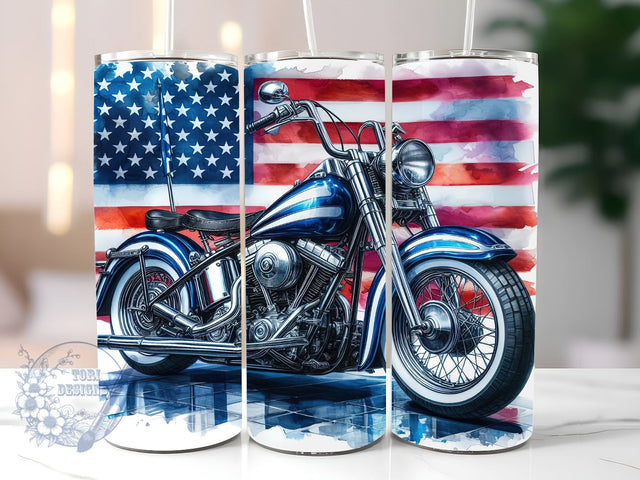 Motorcycle American Flag 20oz Skinny Tumbler, Motorcycle Tumbler Png, Straight & Tapered Tumbler Wrap, Instant Digital Download Sublimation ToriDesigns 