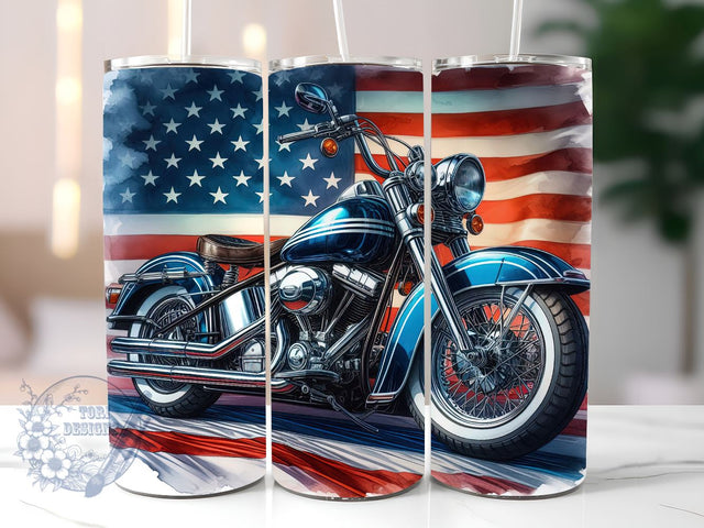 Motorcycle American Flag 20oz Skinny Tumbler, Motorcycle Tumbler Png, Straight & Tapered Tumbler Wrap, Instant Digital Download Sublimation ToriDesigns 