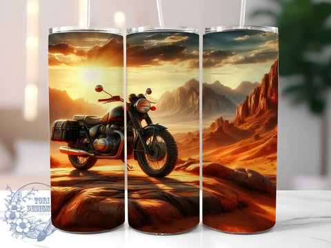 Motorcycle Mountain Landscape 20oz Skinny Tumbler, Retro Motorcycle Tumbler Png, Straight & Tapered Tumbler Wrap, Instant Digital Download Sublimation ToriDesigns 