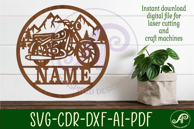 Motorcycle name sign svg laser cut template SVG APInspireddesigns 