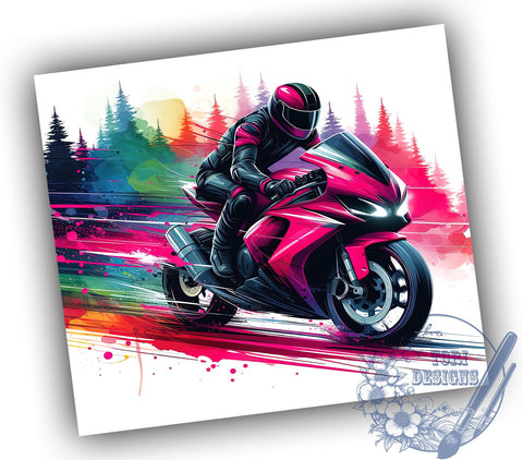 Motorcycle Pink Watercolor 20oz Skinny Tumbler, MotorcycleTumbler Png, Straight & Tapered Tumbler Wrap, Instant Digital Download Sublimation ToriDesigns 