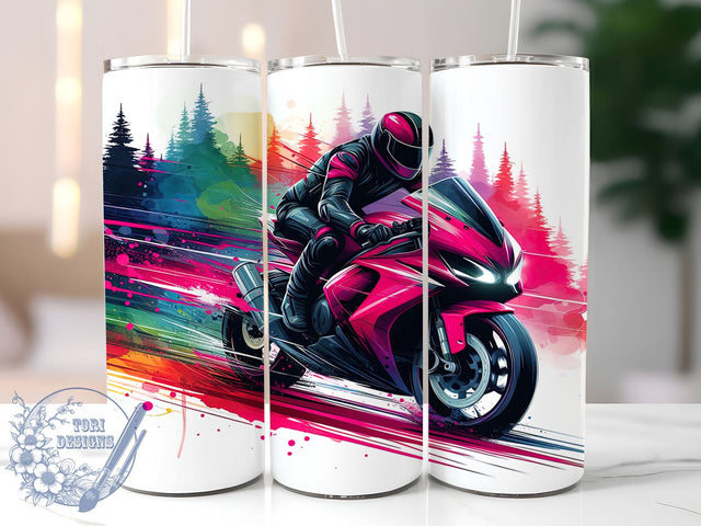 Motorcycle Pink Watercolor 20oz Skinny Tumbler, MotorcycleTumbler Png, Straight & Tapered Tumbler Wrap, Instant Digital Download Sublimation ToriDesigns 
