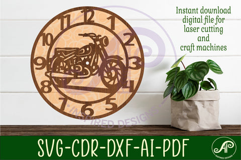Motorcycle wall clock laser cut files, SVG file. SVG APInspireddesigns 
