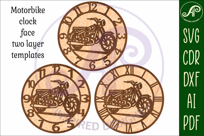 Motorcycle wall clock laser cut files, SVG file. - So Fontsy