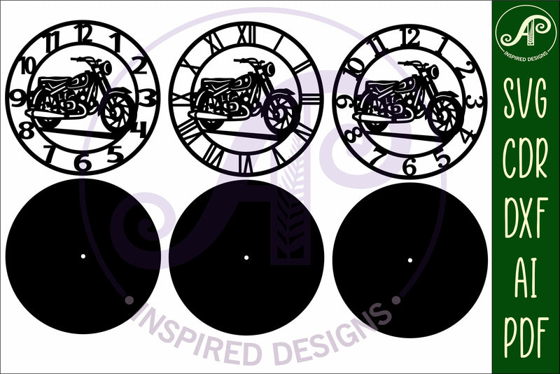 Motorcycle wall clock laser cut files, SVG file. - So Fontsy