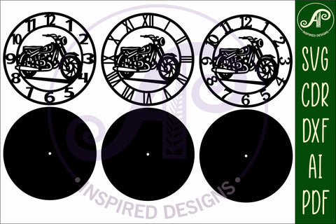 Motorcycle wall clock laser cut files, SVG file. SVG APInspireddesigns 