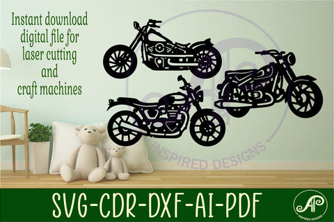 Motorcycles Silhouette laser cut shapes x 3 SVG SVG APInspireddesigns 