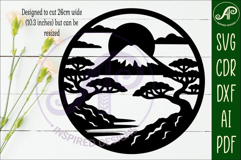 Mount Fuji Wall Art SVG Laser Cut File, Japanese Landscape - So Fontsy