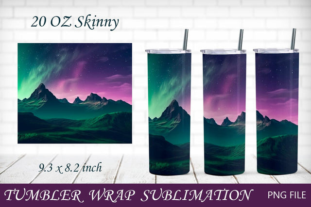 Mountain 20 oz tumbler wrap, Northern lights png, Nature sublimation Sublimation AnastasiyaArtDesign 