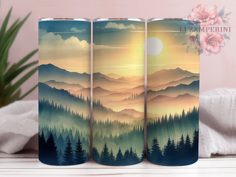 Mountain and Tree 20oz Tumbler PNG, Nature Pine Tree Tumbler Png, Straight & Tapered Tumbler Wrap, Instant Digital Download Sublimation Li Zamperini 