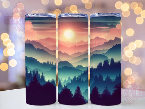 Mountain and Tree 20oz Tumbler Wrap Sublimation Design, Straight Tapered Tumbler Wrap, Nature Pine Tree Tumbler Png, Instant Digital Download Sublimation SvggirlplusArt 