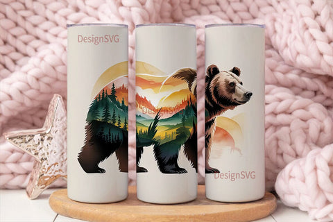 Mountain Bear 20oz Tumbler Wrap Sublimation DesignSVG 