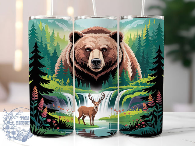 Mountain Bear Hunting Tumbler, Hunting Wrap, Mountain Forest, Nature Design, Wildlife Pattern, 20oz Tumbler, Sublimation Print Sublimation ToriDesigns 