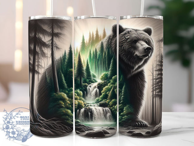 Mountain Bear Hunting Tumbler, Hunting Wrap, Mountain Forest, Nature Design, Wildlife Pattern, 20oz Tumbler, Sublimation Print Sublimation ToriDesigns 