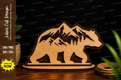 Mountain Bear Silhouette Laser Cut Svg Design SVG Regulrcrative 
