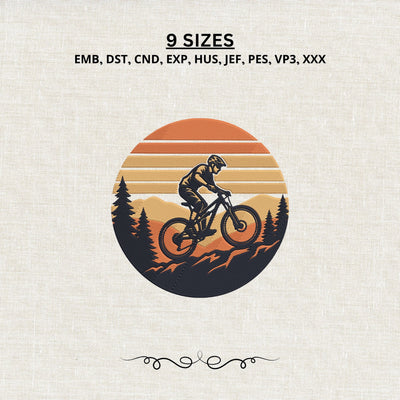 Mountain Biking Embroidery Design – Retro Sunset MTB Cyclist Adventure Mountain Bike Machine Embroidery File Embroidery/Applique DESIGNS PatternFeed8 