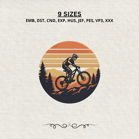 Mountain Biking Embroidery Design – Retro Sunset MTB Cyclist Adventure Mountain Bike Machine Embroidery File Embroidery/Applique DESIGNS PatternFeed8 