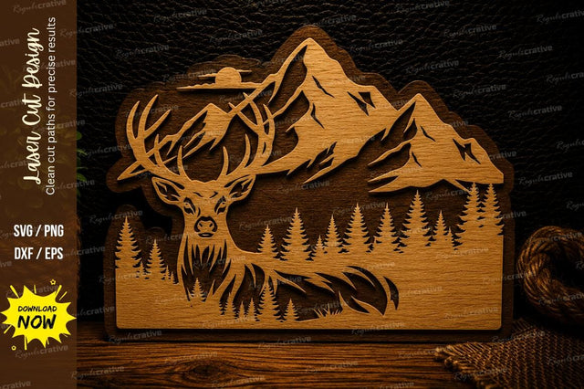 Mountain Buck Forest Laser Cut Svg Design SVG Regulrcrative 
