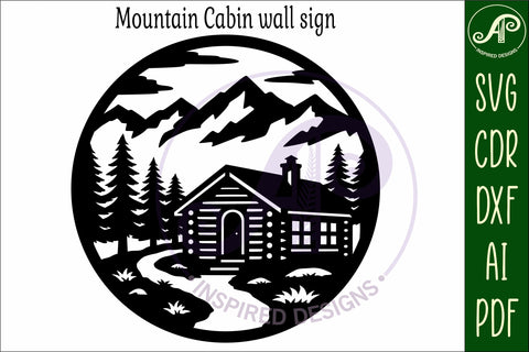 Mountain Cabin Forest Circle SVG Laser Cut File Cabin sign SVG APInspireddesigns 