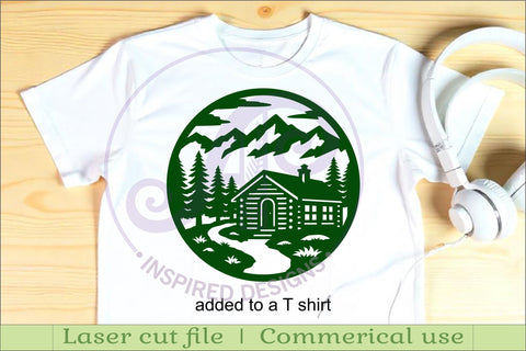 Mountain Cabin Forest Circle SVG Laser Cut File Cabin sign SVG APInspireddesigns 