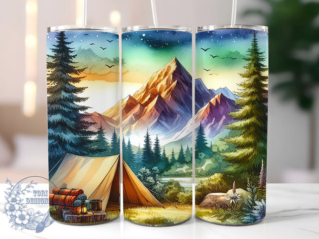 Mountain Camping 20oz Skinny Tumbler, Camping Tumbler Png, Straight & Tapered Tumbler Wrap, Instant Digital Download Sublimation ToriDesigns 