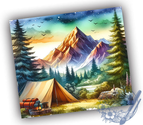 Mountain Camping 20oz Skinny Tumbler, Camping Tumbler Png, Straight & Tapered Tumbler Wrap, Instant Digital Download Sublimation ToriDesigns 