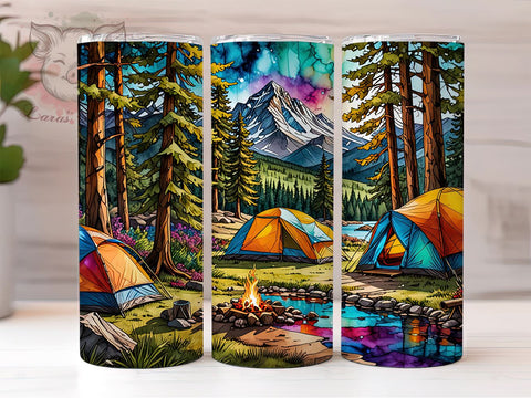 Mountain Camping 20oz Tumbler Png, Straight & Tapered Tumbler Png, Mountain Sunset Tumbler Png, Digital Download PNG Sublimation Lara' s Designs 