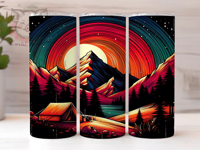 Mountain Camping 20oz Tumbler Png, Straight & Tapered Tumbler Png, Mountain Sunset Tumbler Png, Digital Download PNG Sublimation Lara' s Designs 