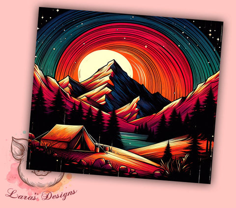 Mountain Camping 20oz Tumbler Png, Straight & Tapered Tumbler Png, Mountain Sunset Tumbler Png, Digital Download PNG Sublimation Lara' s Designs 