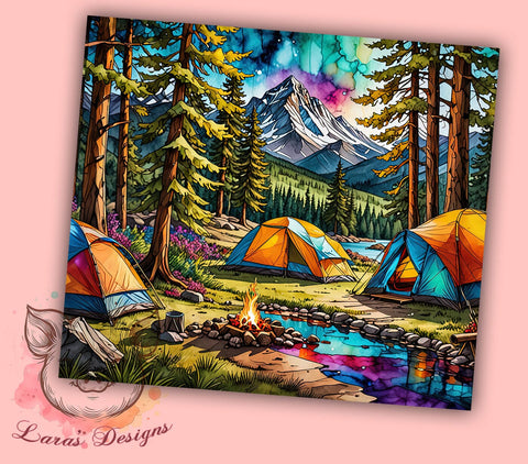 Mountain Camping 20oz Tumbler Png, Straight & Tapered Tumbler Png, Mountain Sunset Tumbler Png, Digital Download PNG Sublimation Lara' s Designs 
