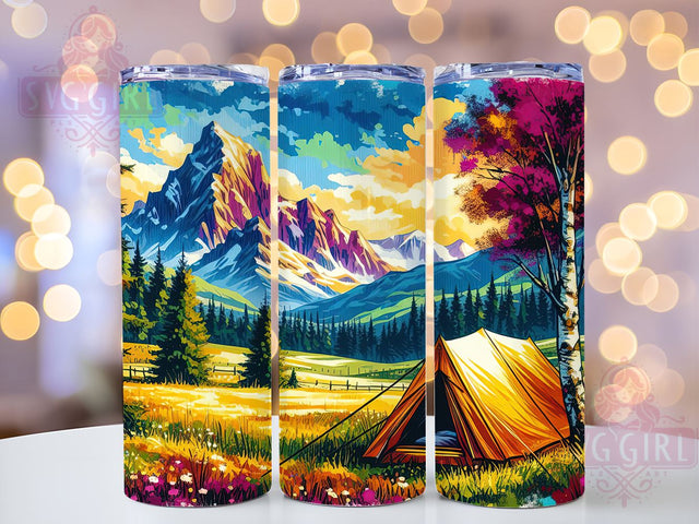Mountain Camping 20oz Tumbler Wrap Sublimation Design, Straight Tapered Tumbler Wrap, Sunset Nature Tumbler Png, Instant Digital Download Sublimation SvggirlplusArt 