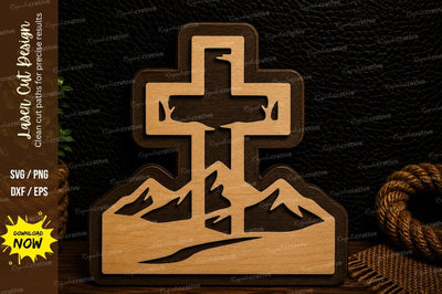 Mountain Cross Faith Laser Cut Svg Design SVG Regulrcrative 
