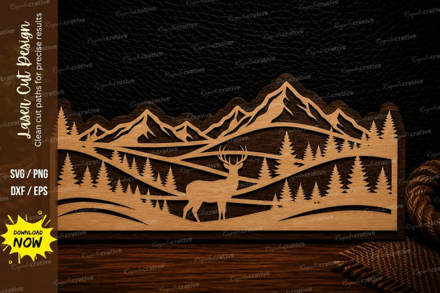Mountain Deer Forest Scene Laser Cut Svg Design SVG Regulrcrative 