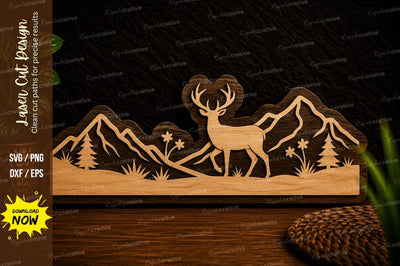 Mountain Deer Landscape Laser Cut SVG Design SVG Regulrcrative 