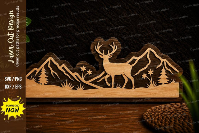 Mountain Deer Landscape Laser Cut SVG Design SVG Regulrcrative 