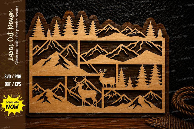 Mountain Deer Landscape Laser Cut Svg Design SVG Regulrcrative 