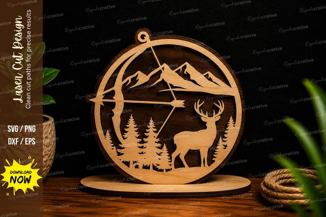 Mountain Deer Landscape Ornament Laser Cut Svg Design SVG Regulrcrative 