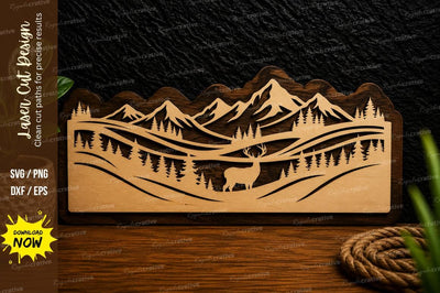 Mountain Deer Scenic Frame Laser Cut Svg Design SVG Regulrcrative 