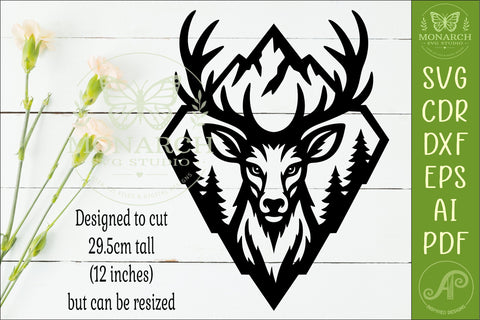 Mountain Deer Wall Art SVG, Rustic Buck Laser Cut File, Wood SVG APInspireddesigns 