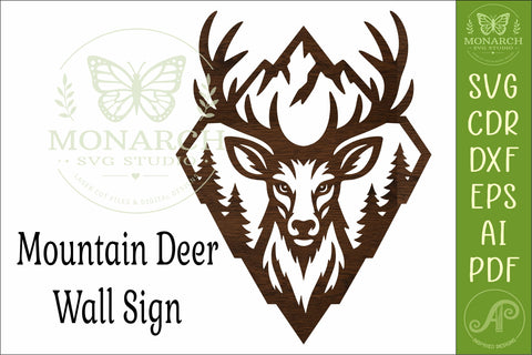 Mountain Deer Wall Art SVG, Rustic Buck Laser Cut File, Wood SVG APInspireddesigns 