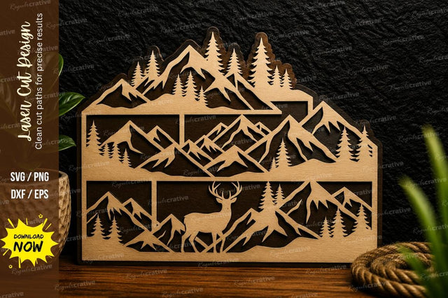 Mountain Deer Wilderness Frame Laser Cut Svg Design SVG Regulrcrative 