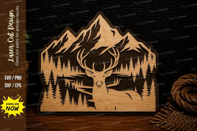 Mountain Deer Wilderness Laser Cut Svg Design SVG Regulrcrative 