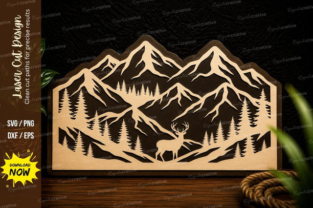 Mountain Deer Wilderness Laser Cut Svg Design SVG Regulrcrative 